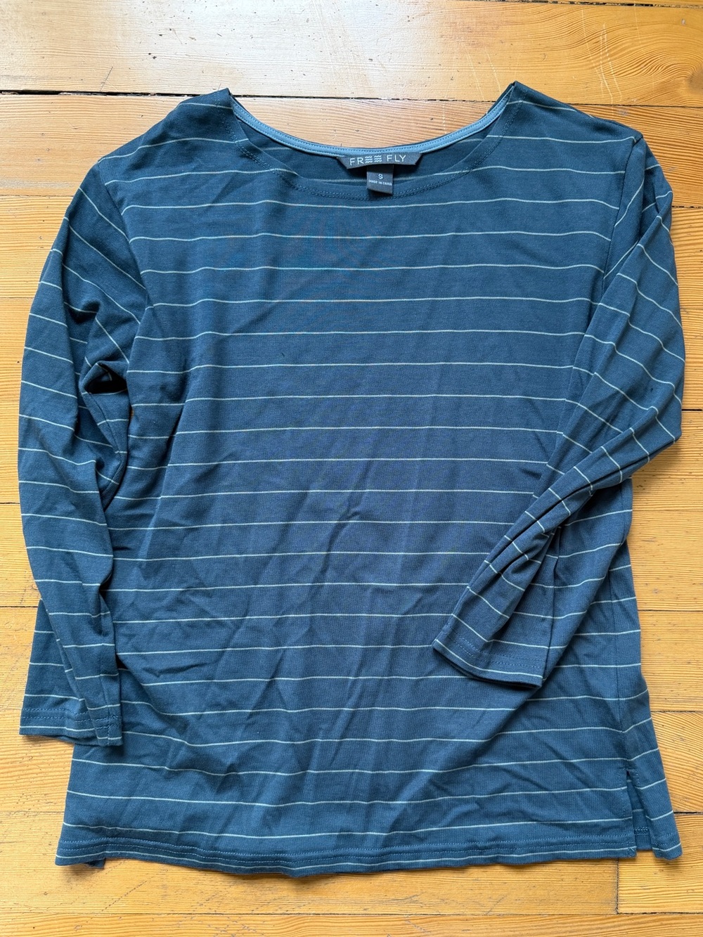 Free Fly Women's Bamboo Long Sleeve Striped Tee in Teal - SMALL